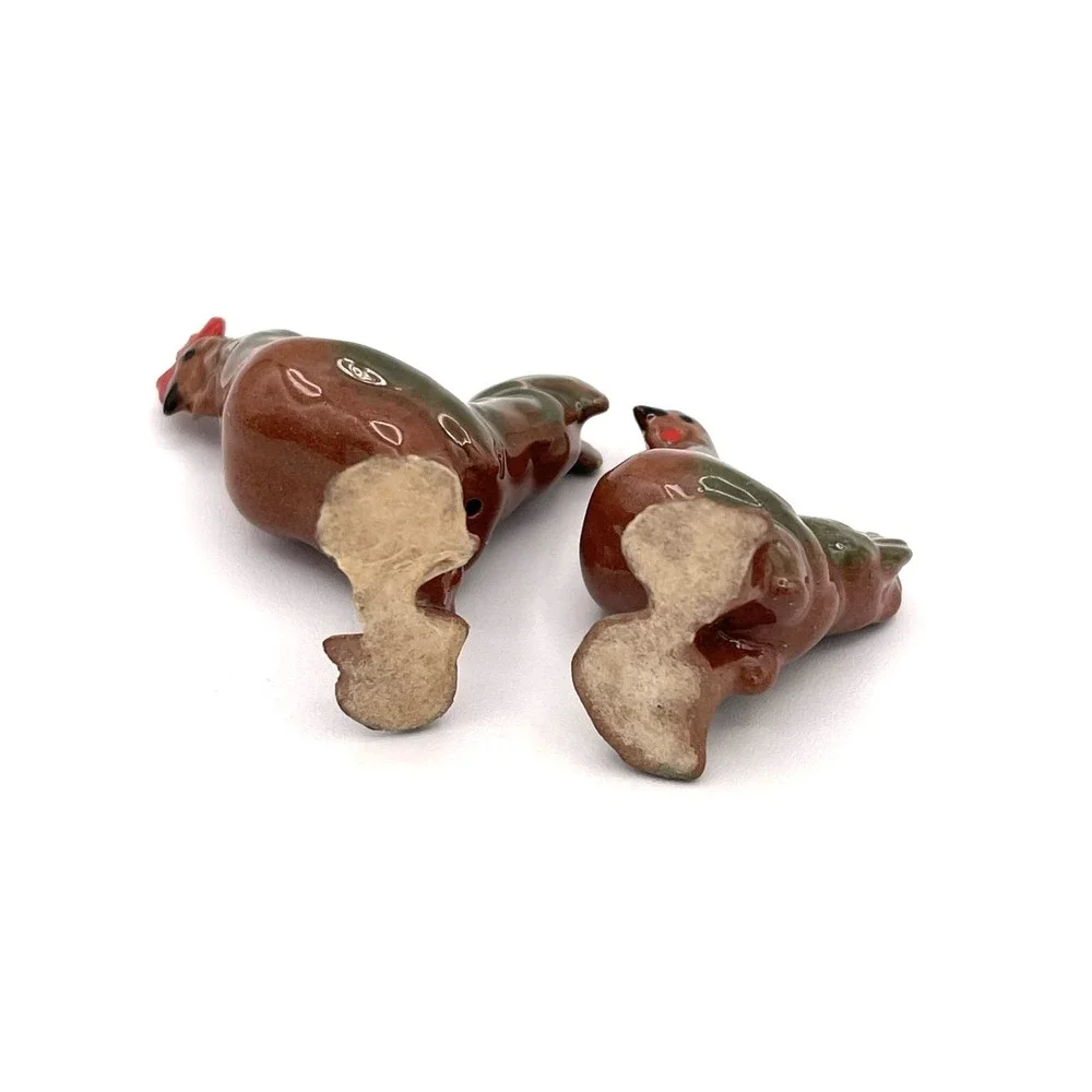 Rooster Hen Chicken Figurine Set Ceramic Miniature Farm Birds Pair